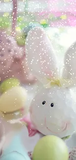 Easter bunny with pastel colors and sparkles in a festive wallpaper.