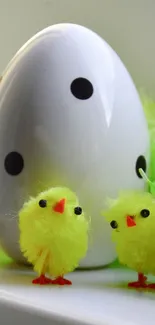 Yellow chicks and dotted egg wallpaper