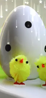 Cute yellow chicks with Easter egg mobile wallpaper.