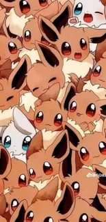 Cute Eevee collage wallpaper with lively expressions.