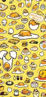 Cartoon egg character wallpaper with yellow background and playful designs.