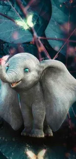 Cute animated elephant with glowing butterflies.