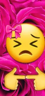 Cute emoji with pink roses mobile wallpaper.