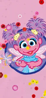 Adorable fairy cartoon with pink background.