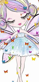 Whimsical fairy with pastel wings and a crown mobile wallpaper.