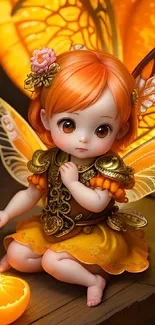 Cute orange fairy with butterfly wings and intricate details.