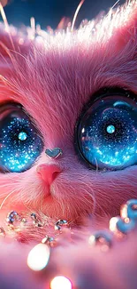 Cute fantasy cat with sparkling eyes in a dreamy setting wallpaper.