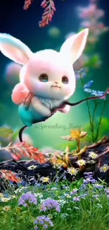 Whimsical fantasy creature in colorful nature for mobile wallpaper.