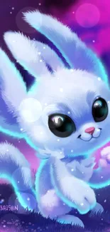 Cute fluffy creature in neon forest wallpaper.