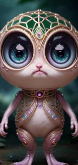 Cute fantasy creature with jewel details on wallpaper.