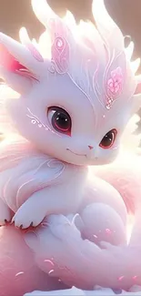 Cute fantasy fox with pastel fur and charming details on mobile wallpaper.