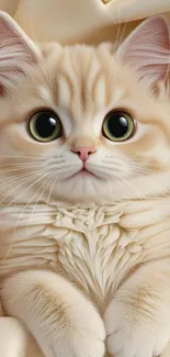 Adorable fluffy cat with big eyes on wallpaper.