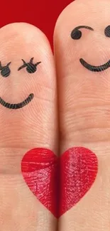 Cute finger art wallpaper with a red heart and smiley faces.