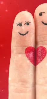 Finger art with heart on a red background wallpaper.