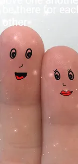 Cute finger art with inspirational message and cartoon faces.