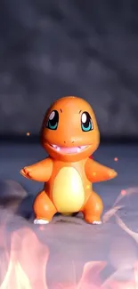 Cute orange fire lizard with flames background wallpaper.