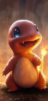 Adorable Charmander in fiery-themed wallpaper art.