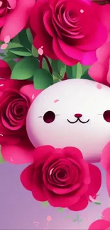 Cute anime character with pink roses.