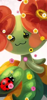 Cute floral cartoon character with vibrant colors.