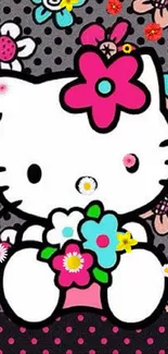 A cute cartoon wallpaper with flowers.