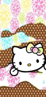 Cute character with floral background and polka dots wallpaper.