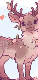 Cute cartoon deer with floral antlers and pastel colors.