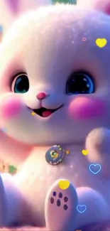 Adorable fluffy bunny with pastel pink hues on a swing.