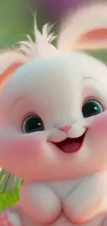 Cute fluffy bunny cartoon wallpaper for mobile.