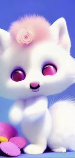 Cute fluffy cartoon fox with flower on head.