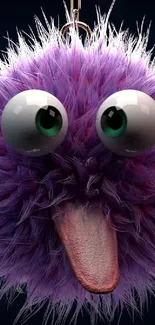 Cute fluffy cartoon character with big eyes and vibrant purple fur.