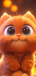 Adorable fluffy orange cat with big eyes.