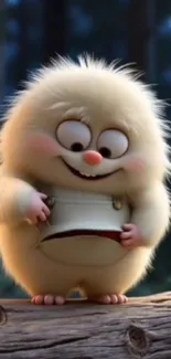 Cute fluffy creature in a forest setting.