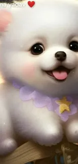 Adorable fluffy dog with stars in the night sky.