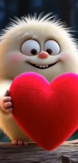 Cute fluffy creature holding a heart