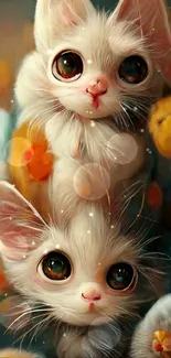 Adorable fantasy art of fluffy kittens with big eyes.