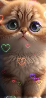 Adorable fluffy kitten with big eyes, perfect for mobile wallpaper.