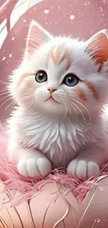 Adorable fluffy kitten on a pink background