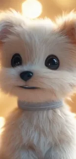 Adorable fluffy puppy with big eyes and bokeh lights.