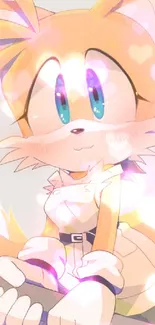 Anime-style cute fox character in vibrant colors on a mobile wallpaper.