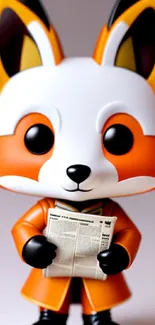 Cute anime fox holding a newspaper, perfect for mobile wallpaper.