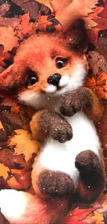 Adorable fox on autumn leaves, mobile wallpaper.