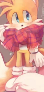 Cute fox with plaid scarf mobile wallpaper.