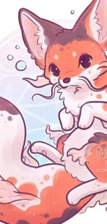 Cute fox-mermaid illustration with vibrant colors.