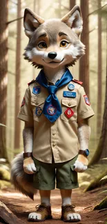 Cute animated fox scout in a forest.