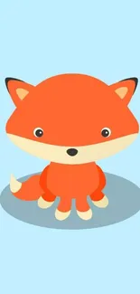 Cute cartoon fox on light blue background wallpaper.