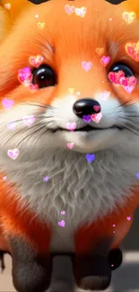 Cute orange fox with heart overlays.