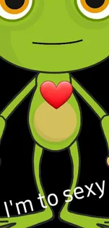 Cute green frog with heart mobile wallpaper.