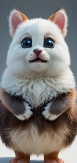 Adorable cartoon-style furry animal with big blue eyes on a white background.
