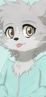 Cute furry anime character wearing a light blue hoodie.