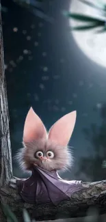Cute furry creature on tree under moonlight.